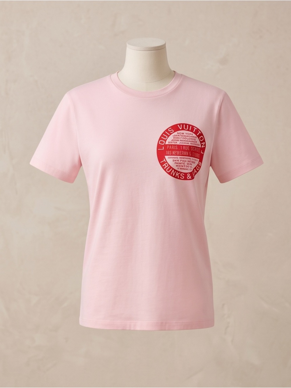Louis Vuitton Light Pink Tee with Red Circular Logo LARGE